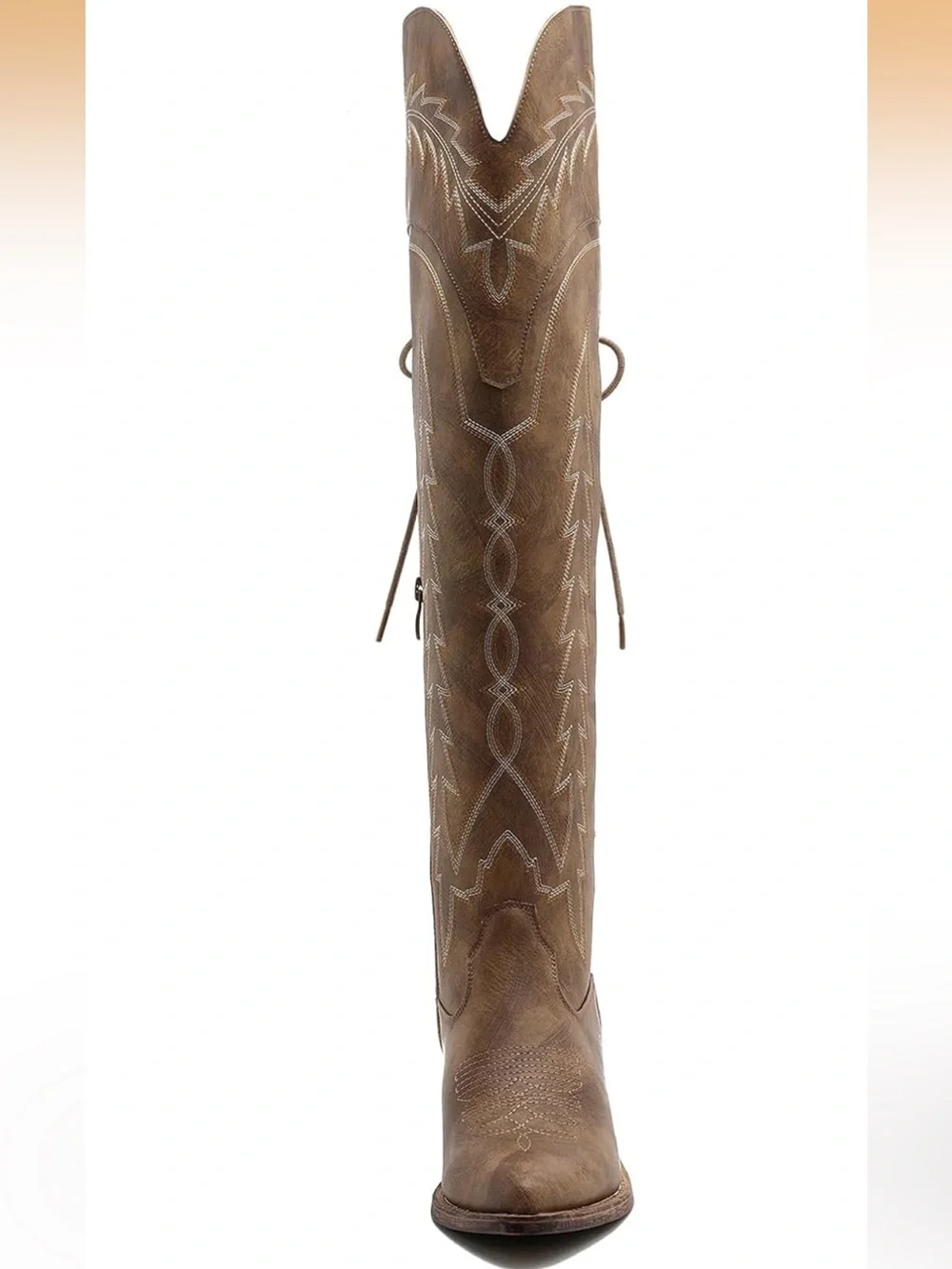 Brown Lace-Up Western Over Knee Boots